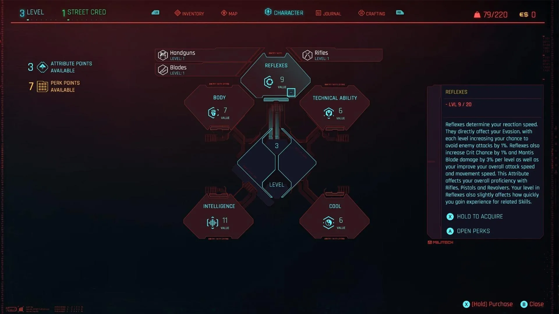 Cyberpunk 2077 Character Attributes Reflexes