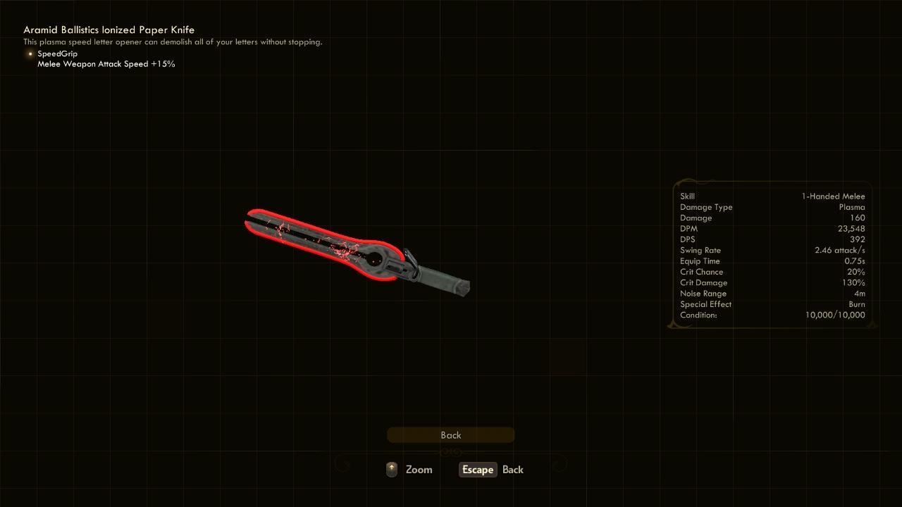 Ionized Paper Knife - The Outer Worlds Weapons