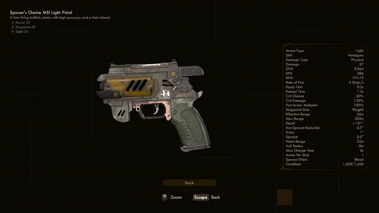 MSI Light pistol - The Outer Worlds Weapons